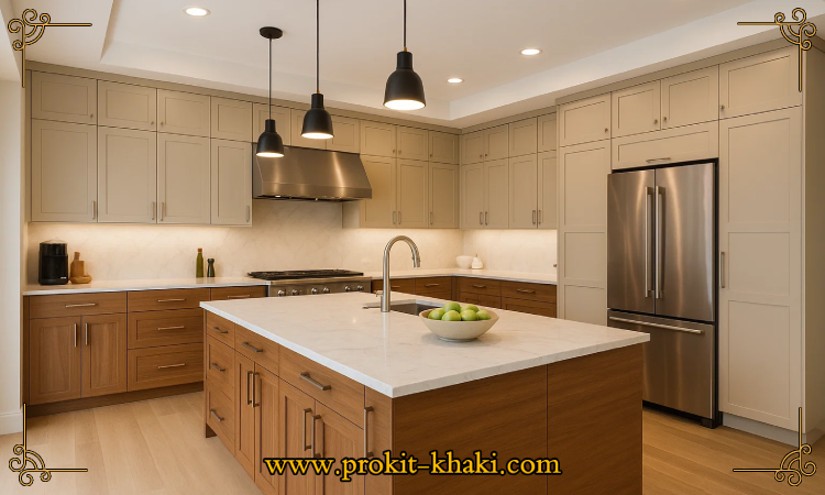 ترکیب کابینت بژ و قهوه‌ای